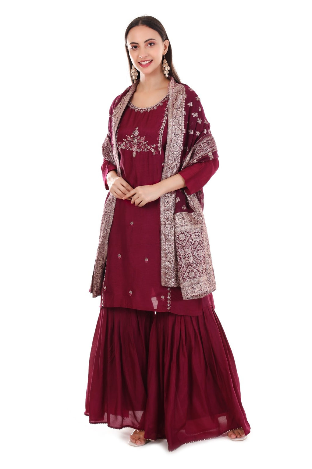 Wine Kurta Set with Dupatta