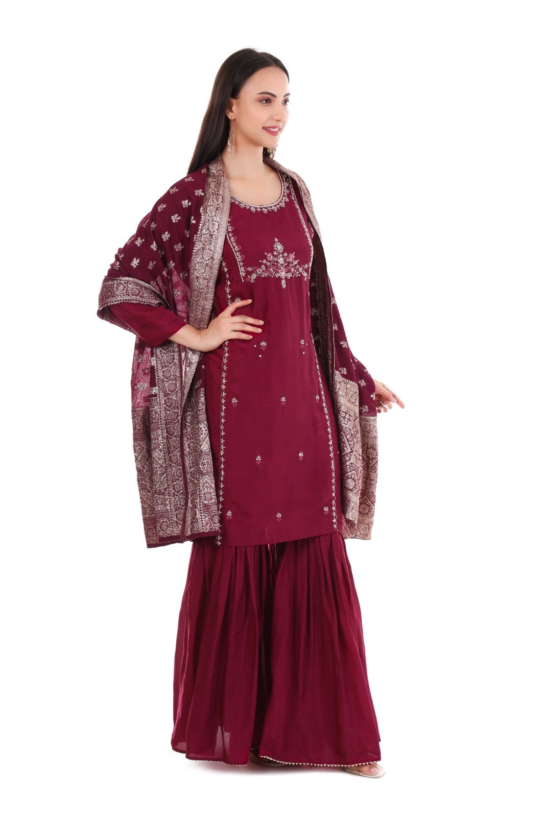 Wine Kurta Set with Dupatta