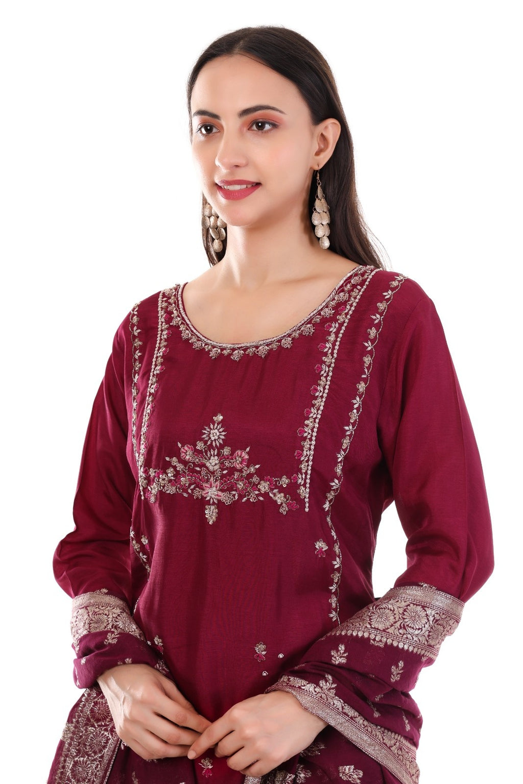 Wine Kurta Set with Dupatta