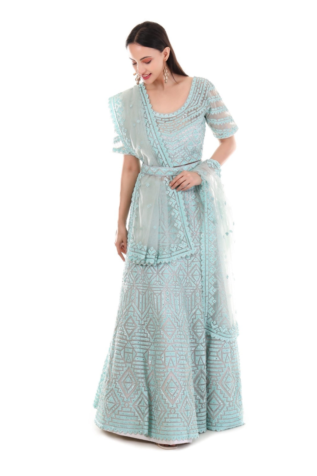 Blue Geometric Lehenga Choli set