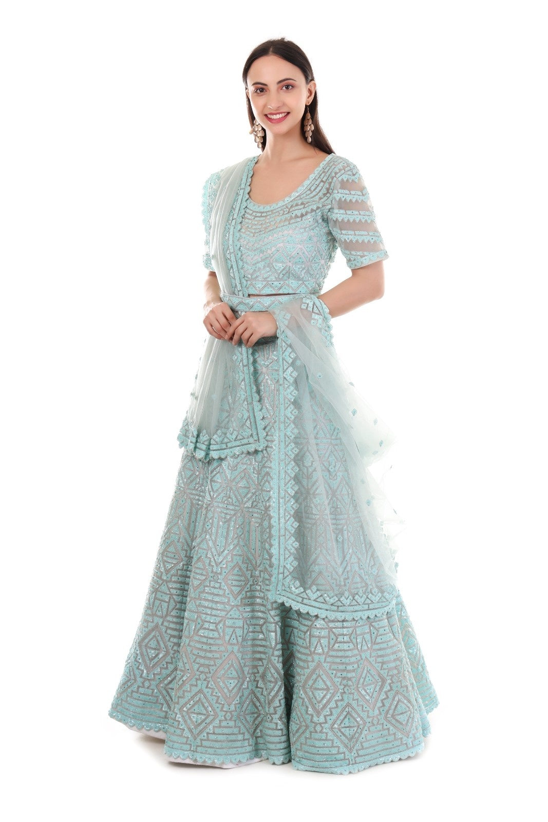 Blue Geometric Lehenga Choli set