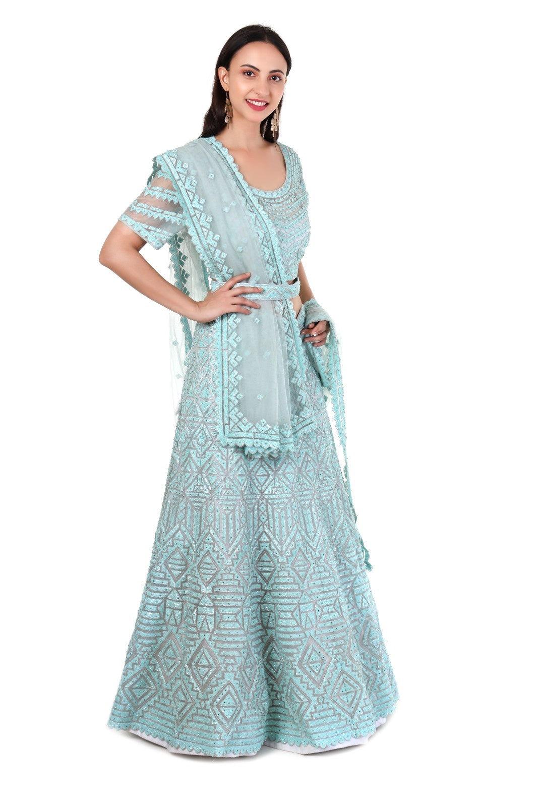 Blue Geometric Lehenga Choli set