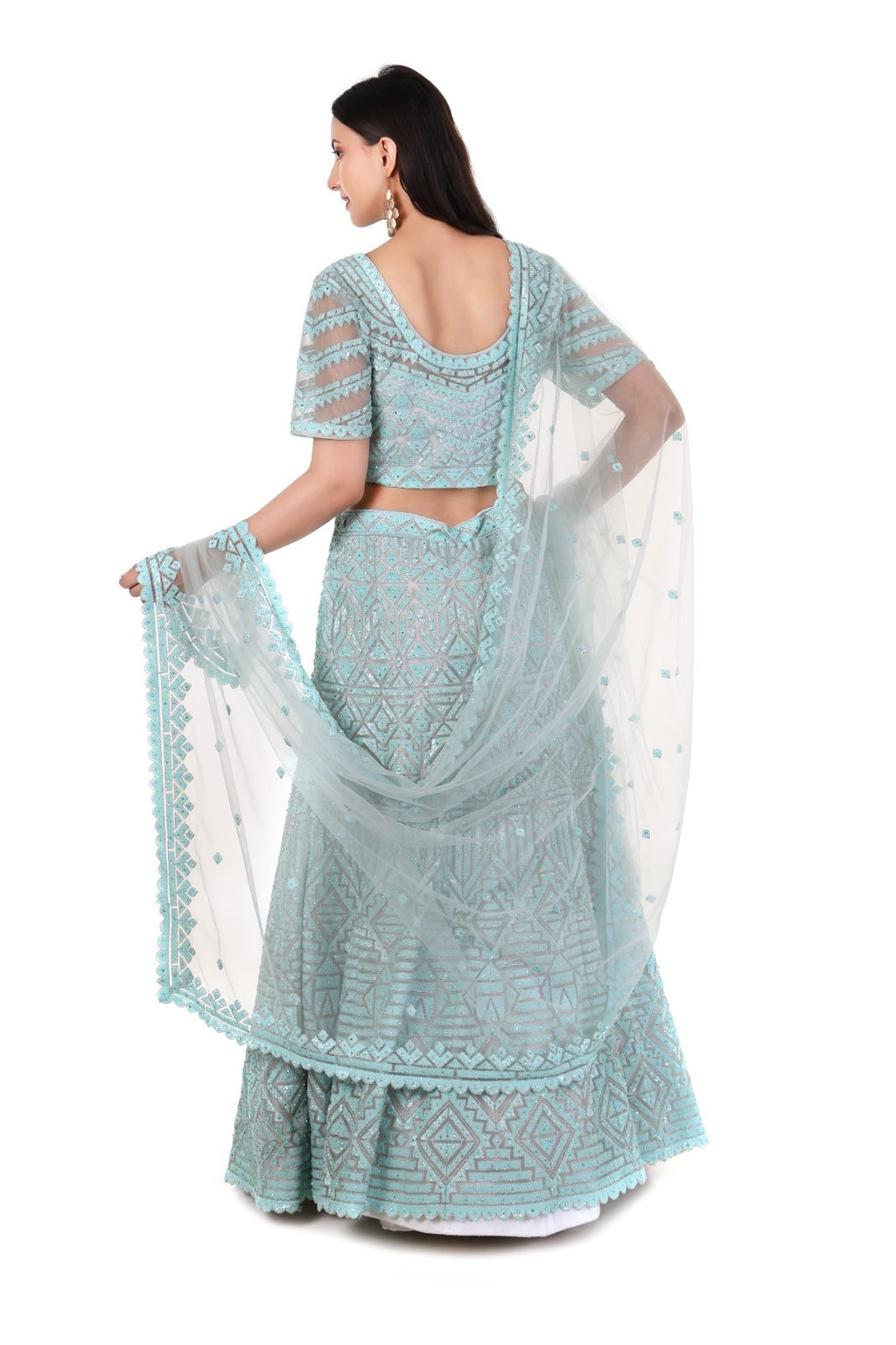 Blue Geometric Lehenga Choli set