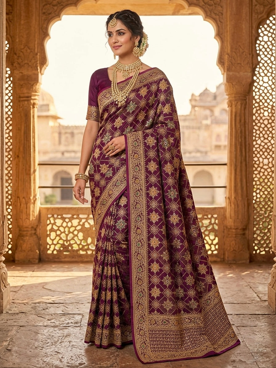 Designer Purple Art Silk Saree