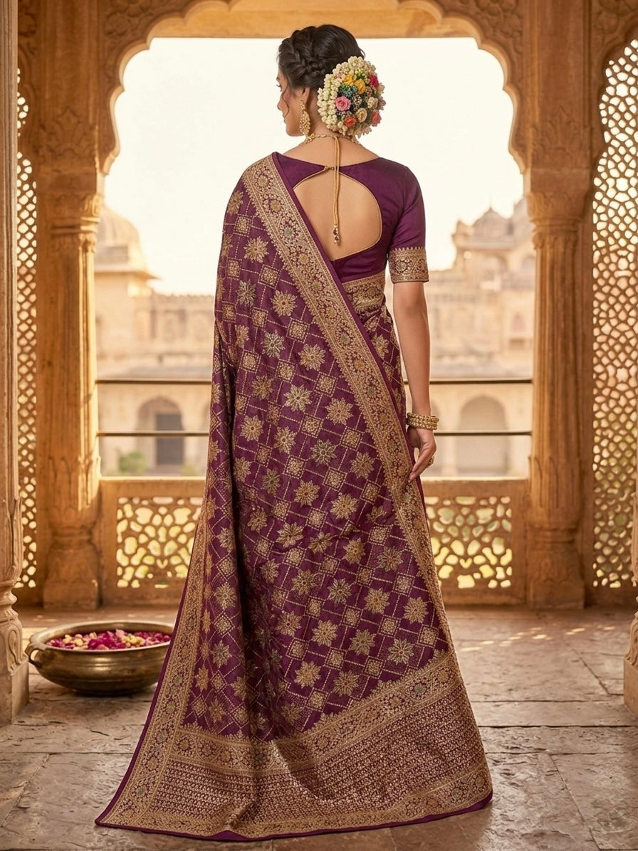 Designer Purple Art Silk Saree