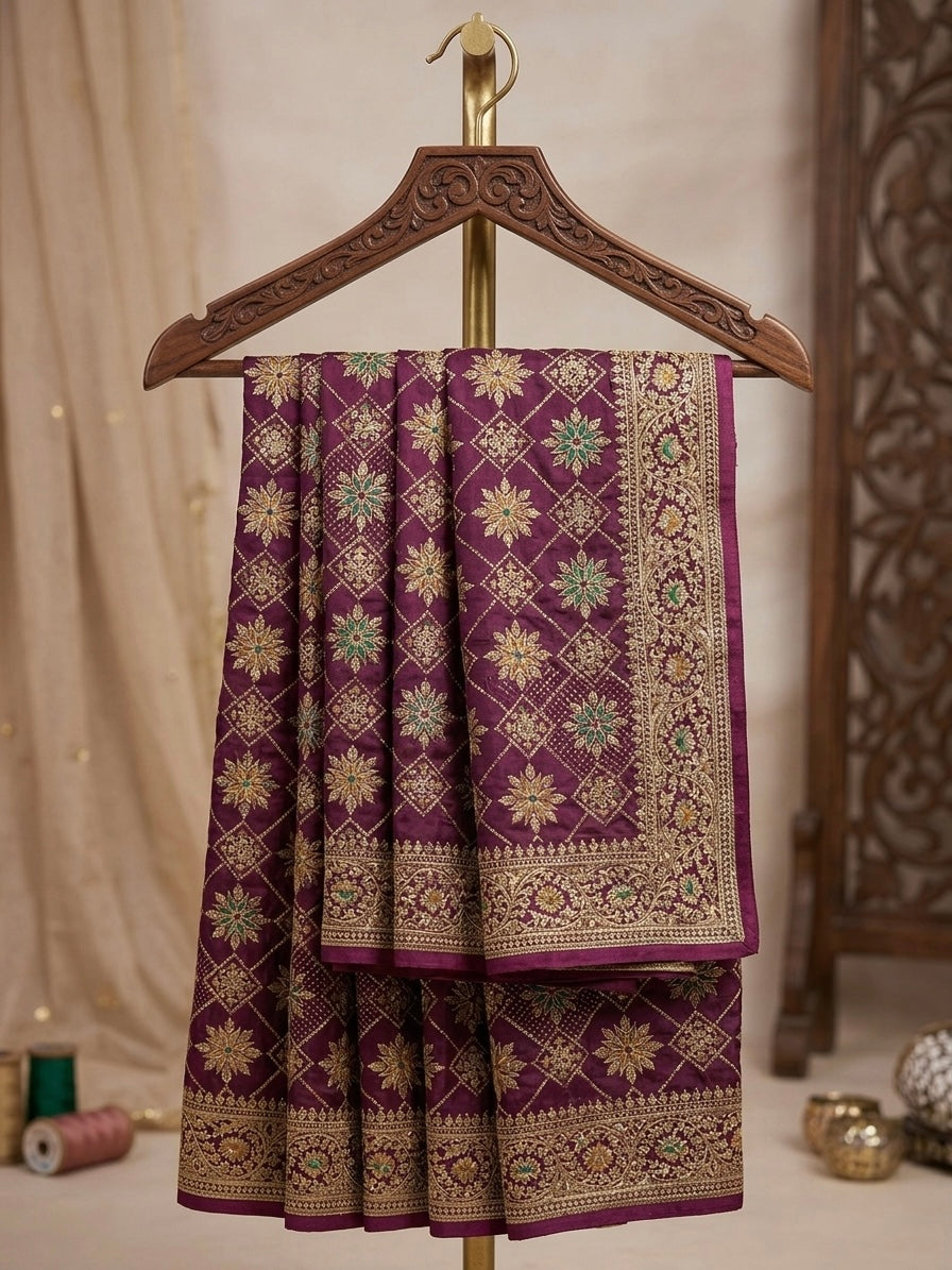 Designer Purple Art Silk Saree