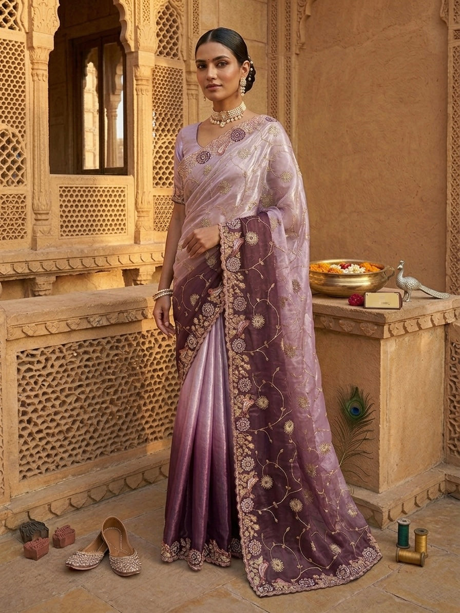 Lavender Tissue Designer Saree