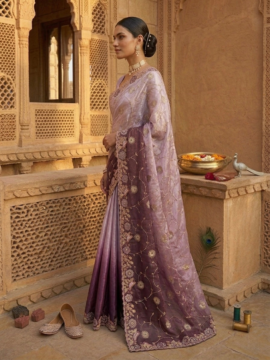 Lavender Tissue Designer Saree
