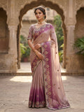 Pink Poly Crepe Designer Saree