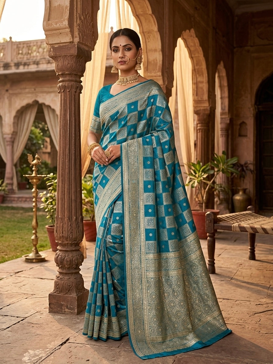 Elegant Blue Silk Blend Saree