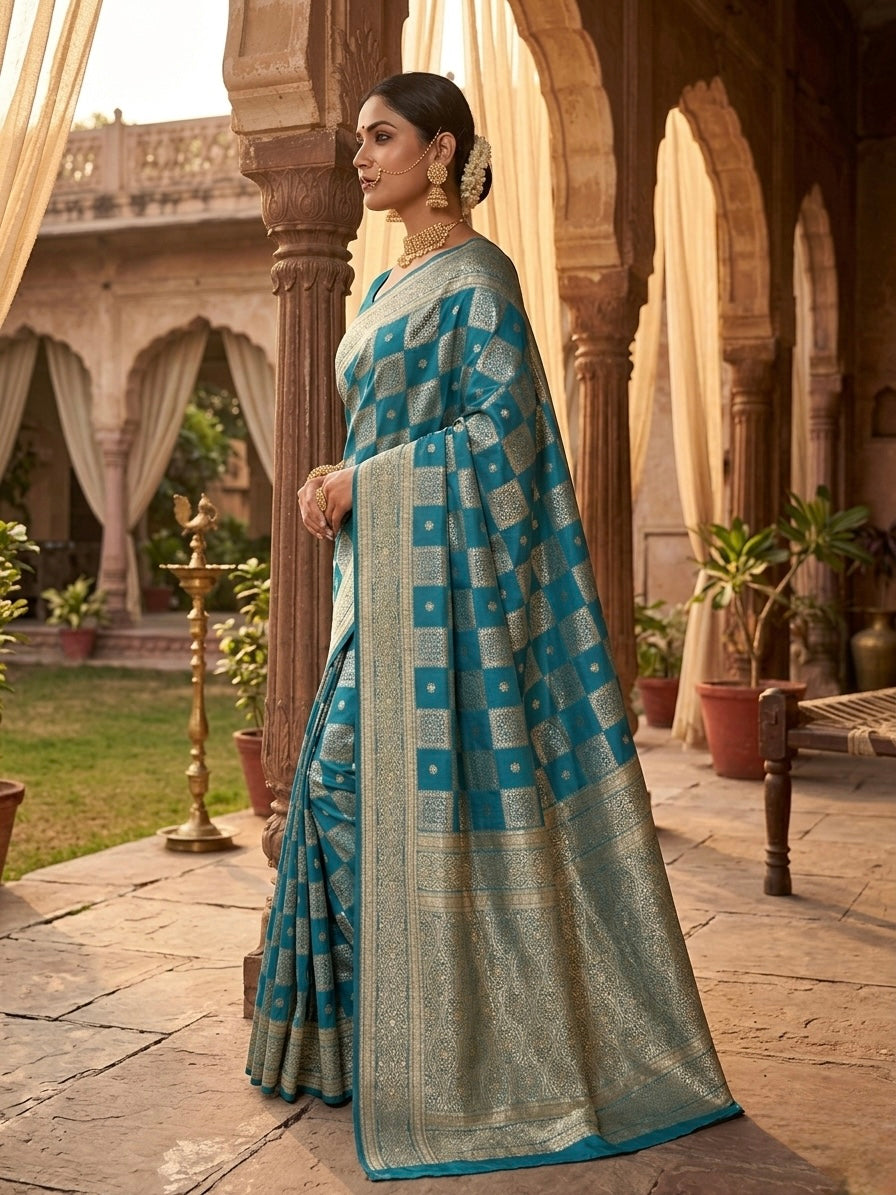 Elegant Blue Silk Blend Saree
