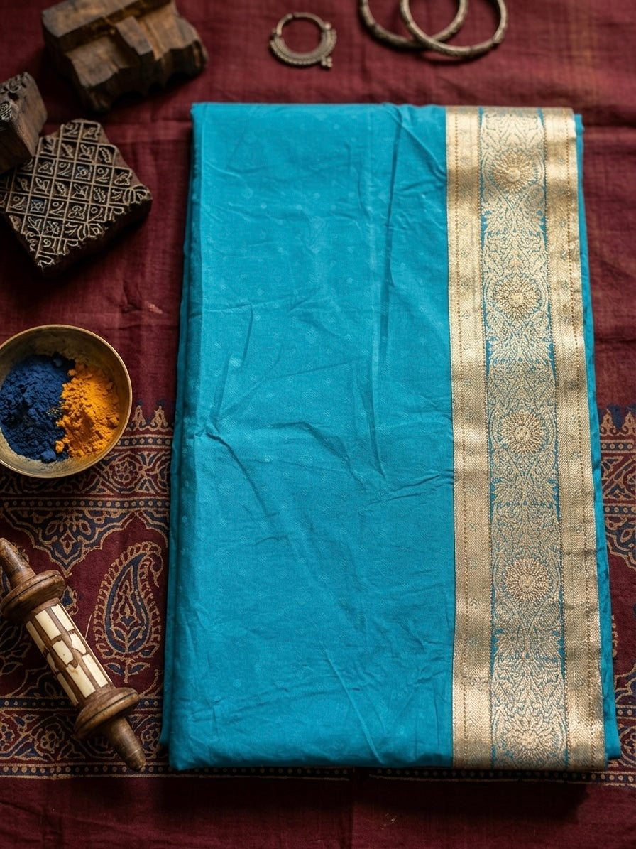 Elegant Blue Silk Blend Saree