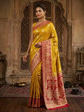 Yellow Pure Silk Designer Saree
