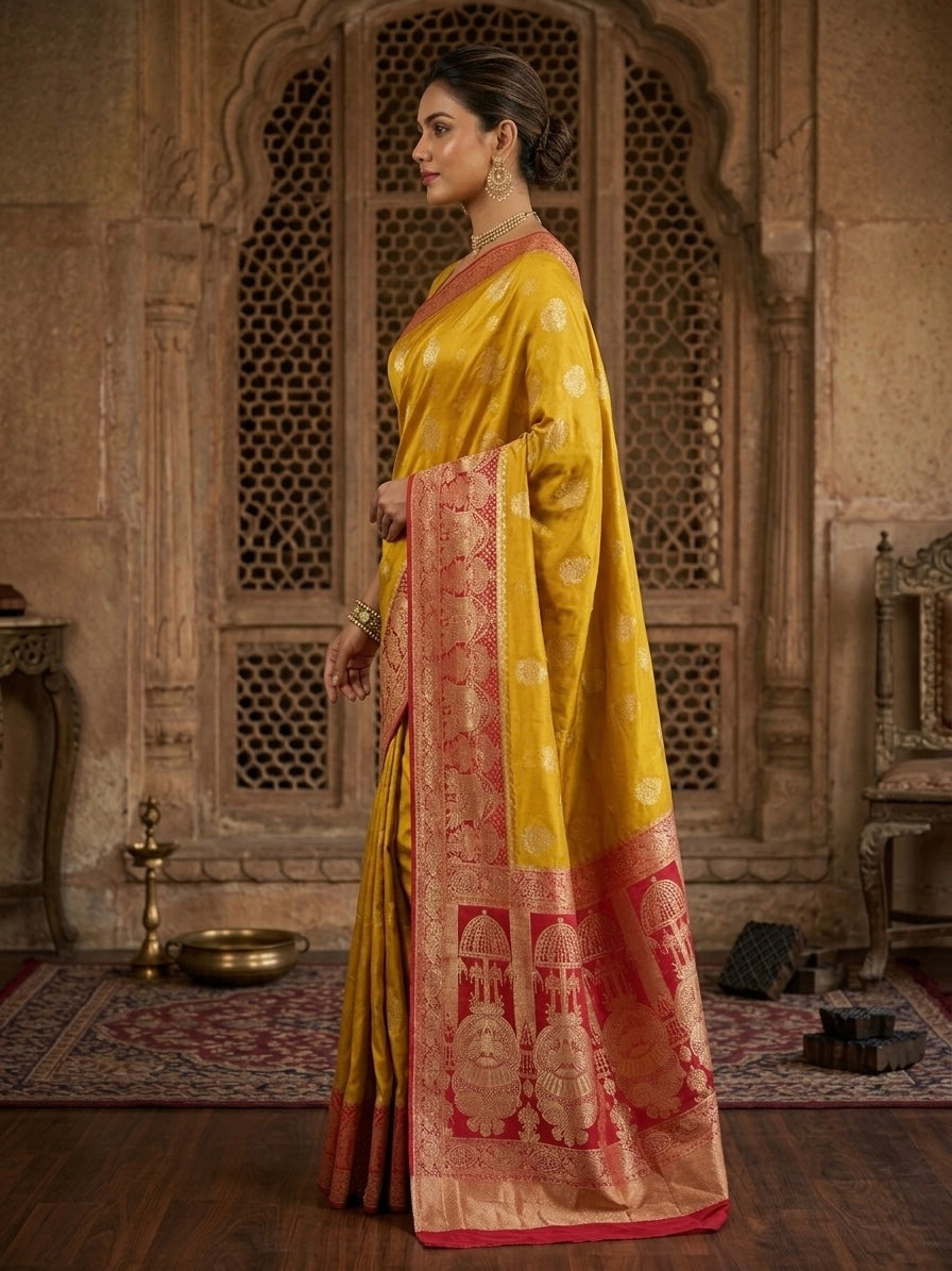 Yellow Pure Silk Designer Saree