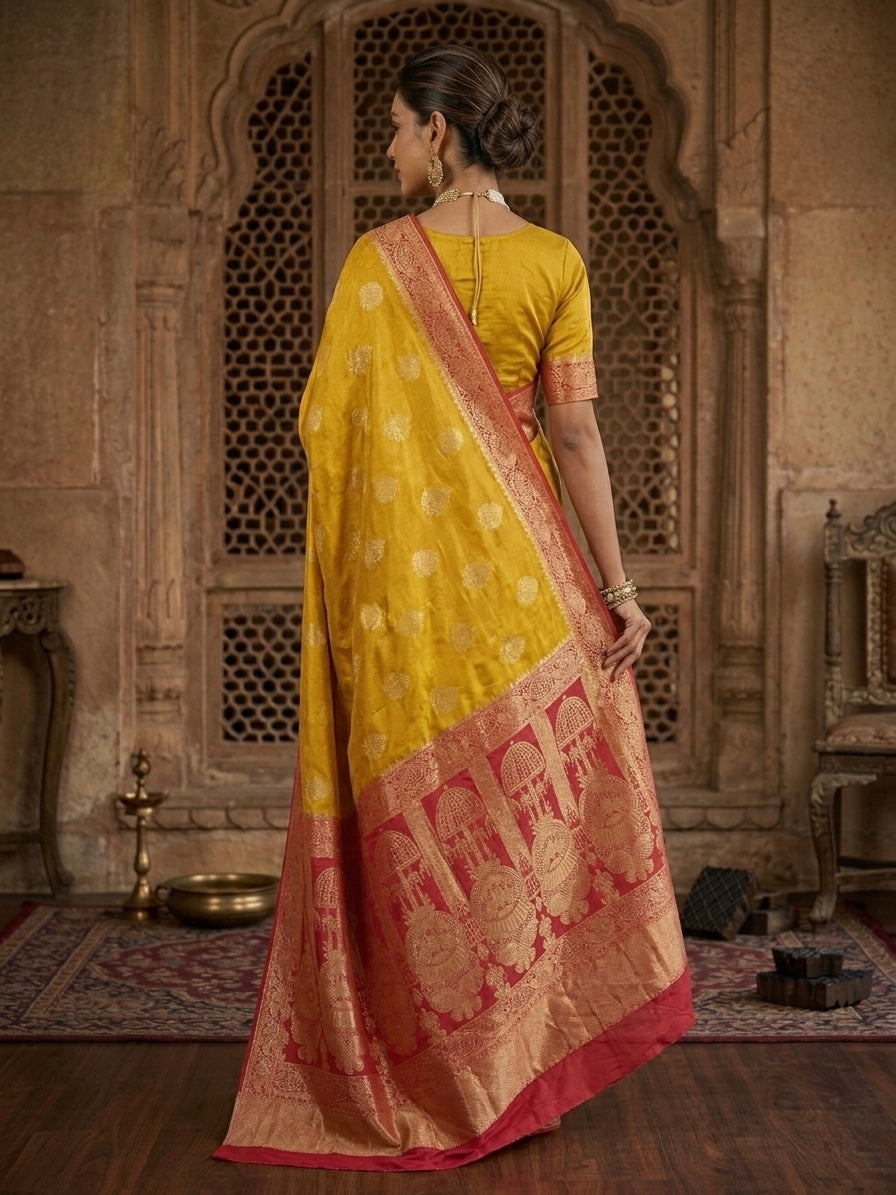 Yellow Pure Silk Designer Saree