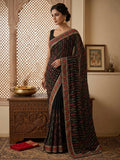 Black Poly Georgette Floral Saree