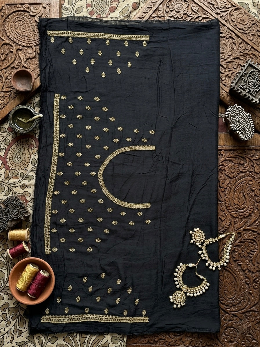 Black Poly Georgette Floral Saree