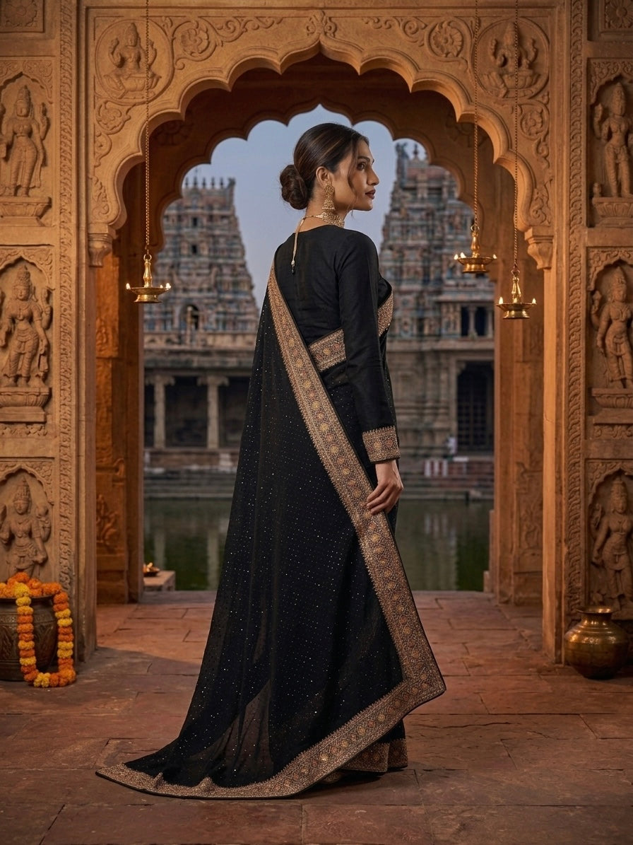 Bottle Green Poly Georgette Saree