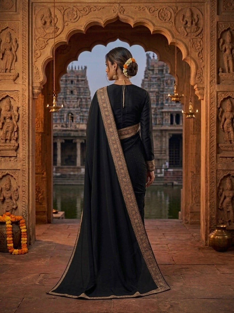 Bottle Green Poly Georgette Saree