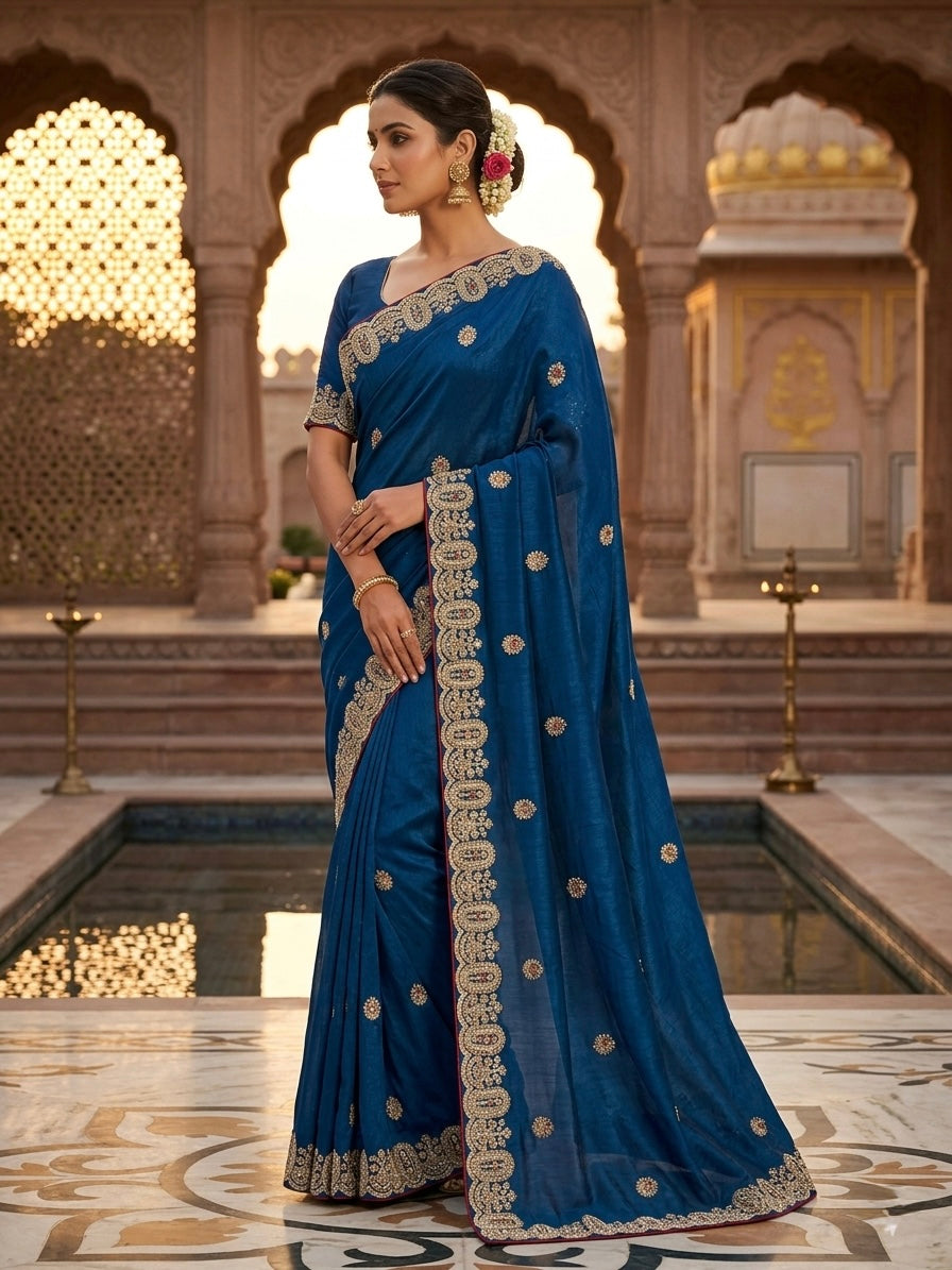 Blue Tissue Designer Saree
