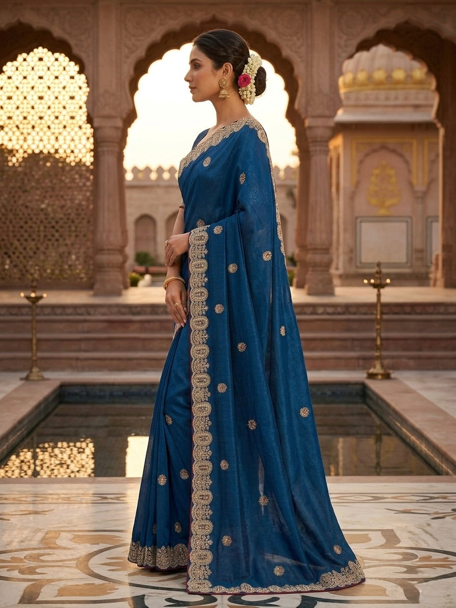 Blue Tissue Designer Saree