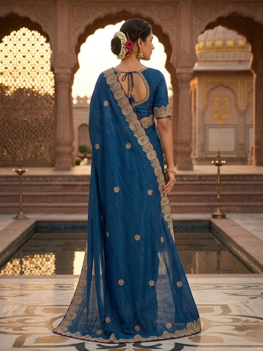 Blue Tissue Designer Saree
