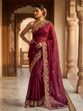 Maroon Tissue Embellished Saree