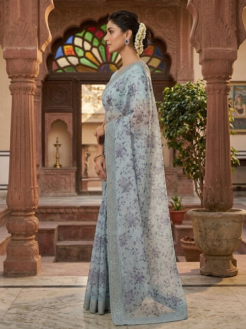 Blue Poly Georgette Saree