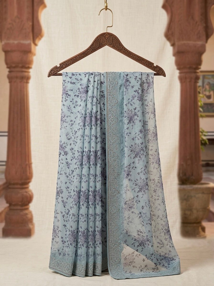 Blue Poly Georgette Saree