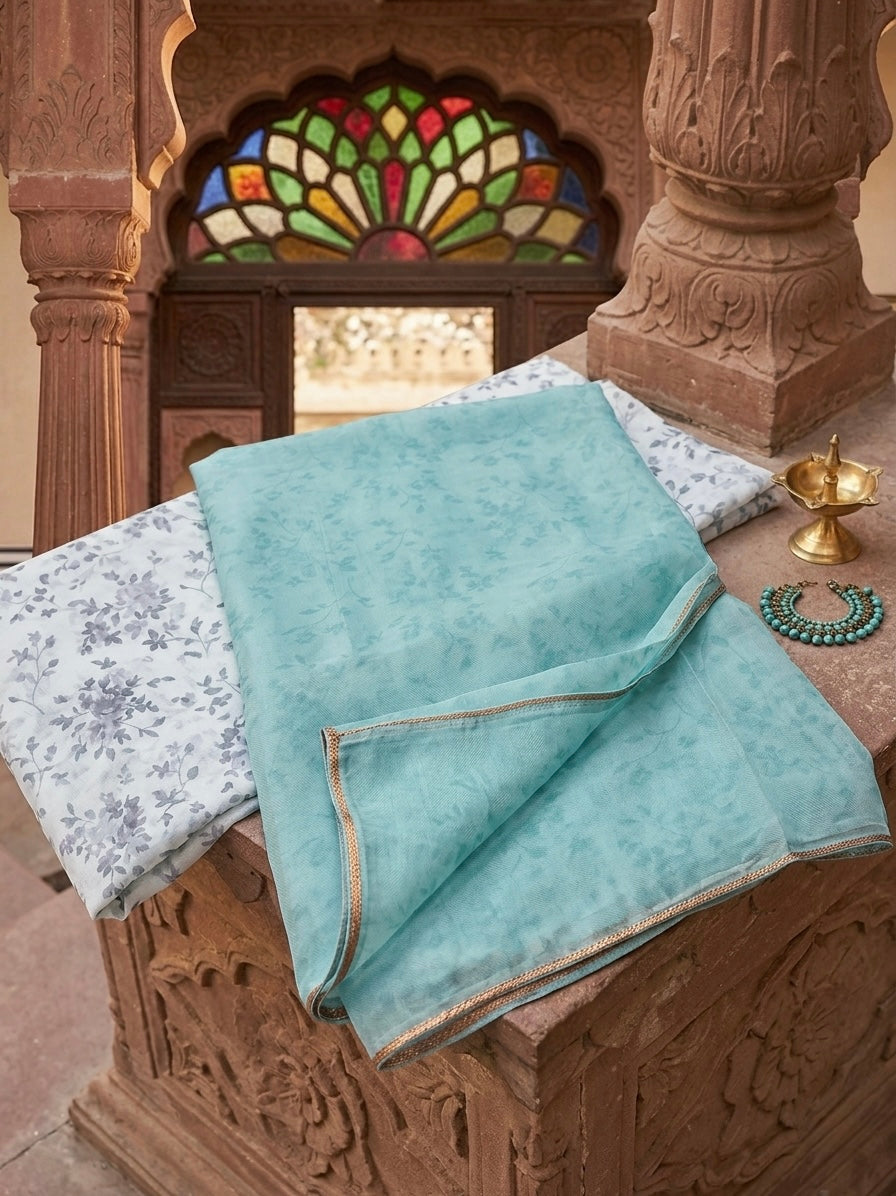 Blue Poly Georgette Saree