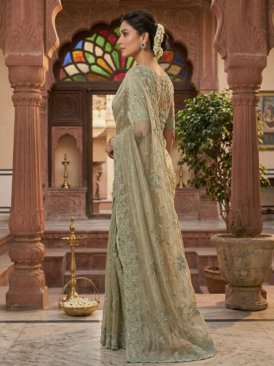 Sage Green Tissue Designer Saree