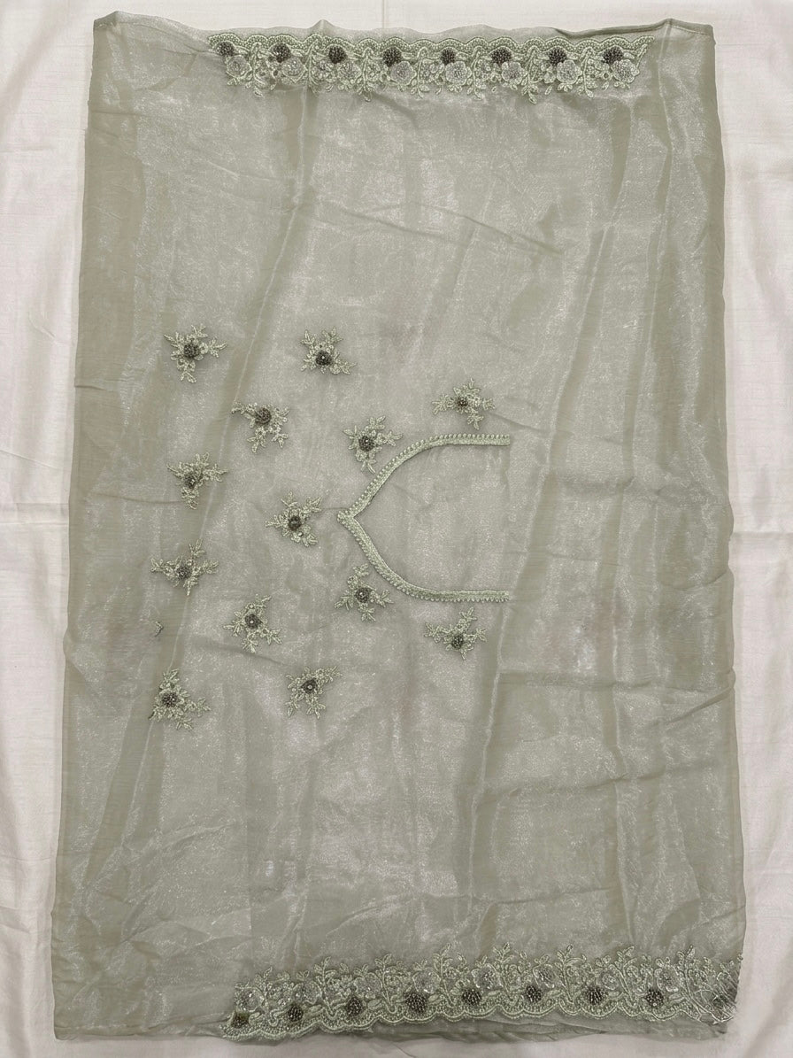 Sage Green Tissue Designer Saree