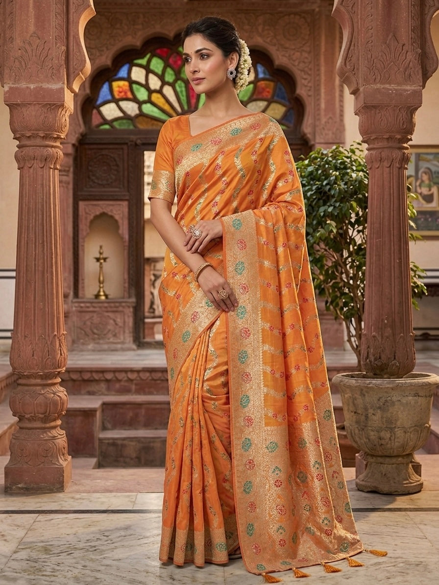 Woven Orange Art Silk Saree