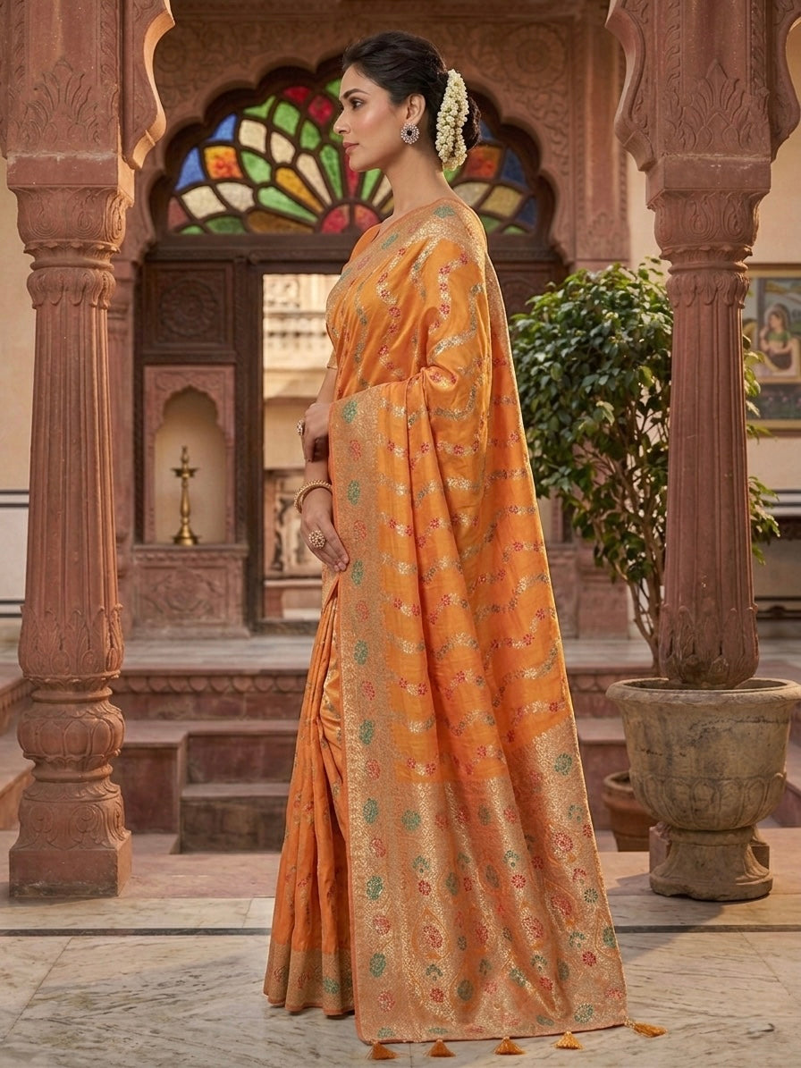Woven Orange Art Silk Saree