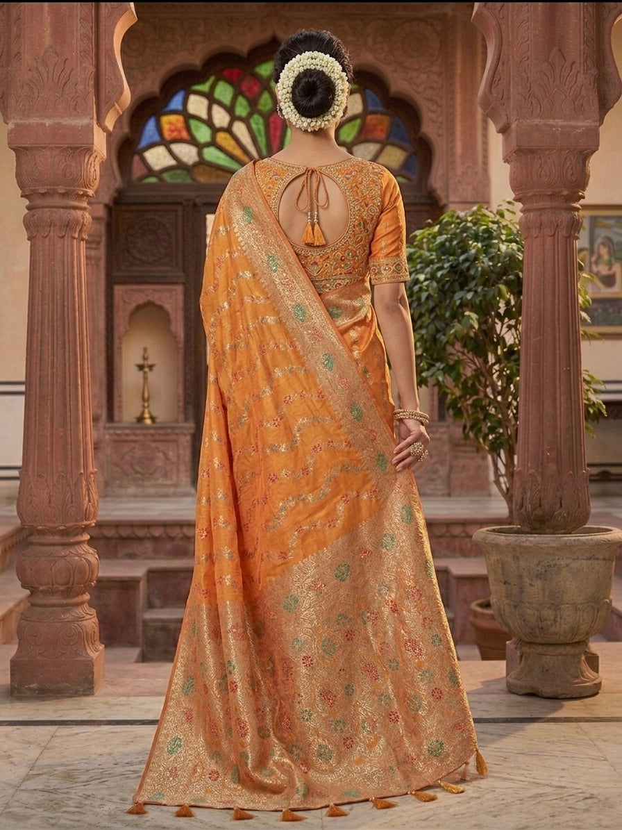 Woven Orange Art Silk Saree