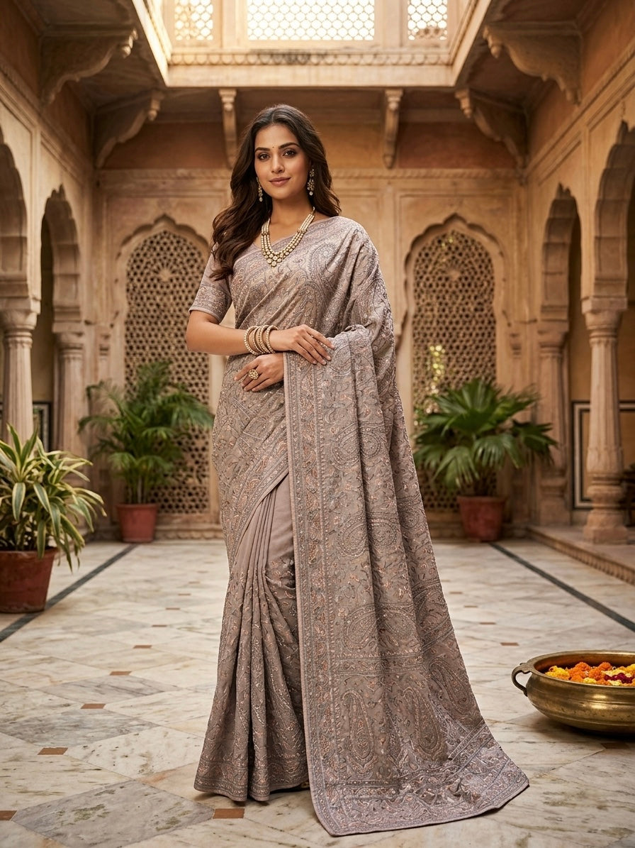 Elegant Lavender Tissue Saree