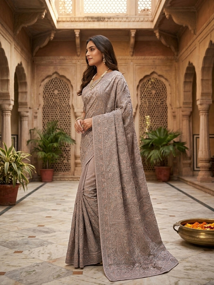 Elegant Lavender Tissue Saree