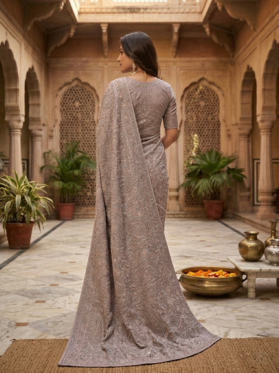 Elegant Lavender Tissue Saree