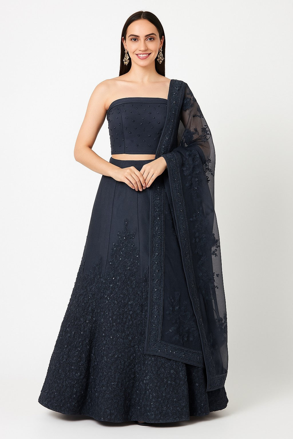 Grey Embroidered Lehenga Set