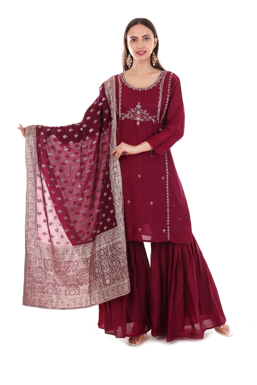 Wine Kurta Set with Dupatta