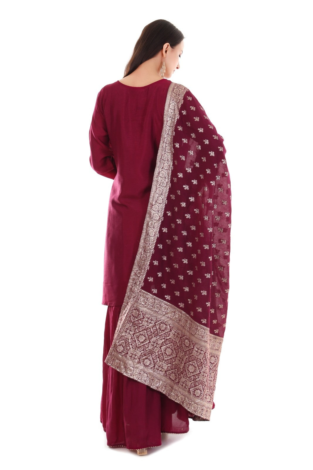 Wine Kurta Set with Dupatta