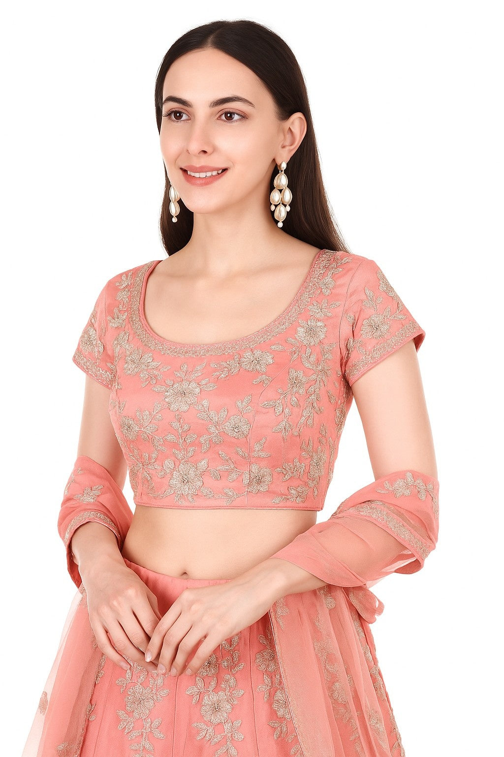 Peach Net Lehenga Set