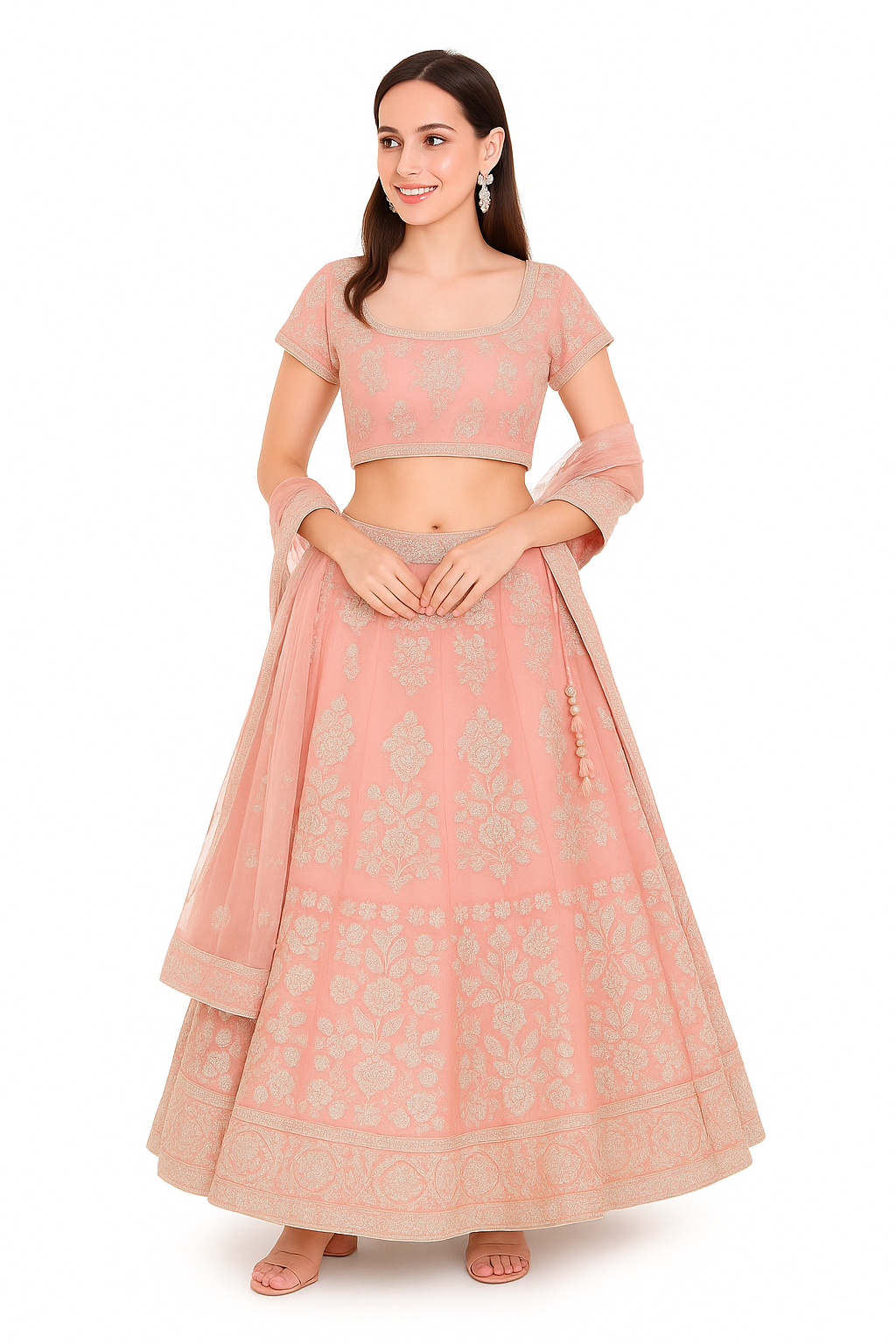 Peach Net Lehenga Set