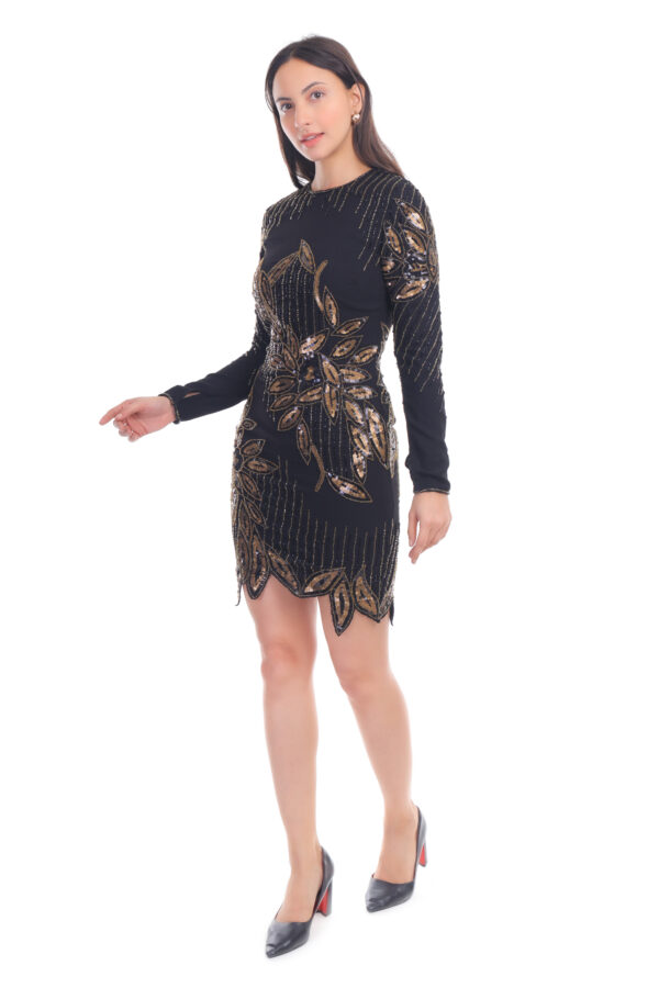 Elegant Black and Gold Embellished Cocktail Dress - Image 5