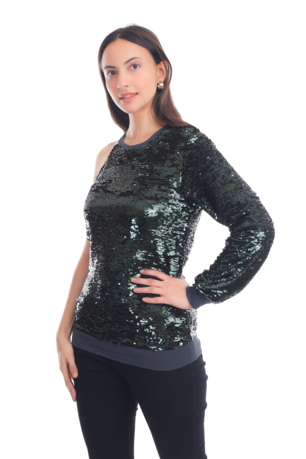 Emerald Green Sequin Asymmetric Top - Image 3