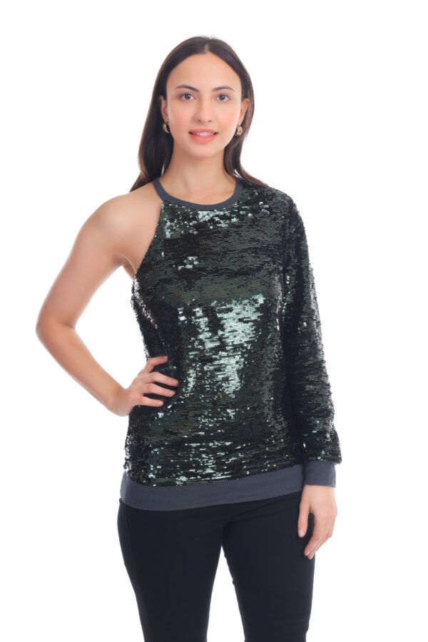 Emerald Green Sequin Asymmetric Top - Image 4