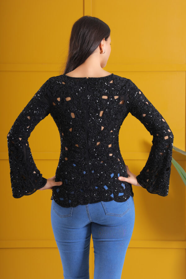 Black Cutwork Embellished Lace Top - Image 4