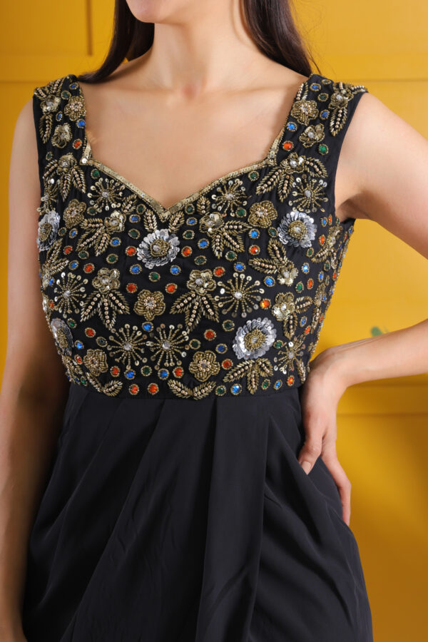 Elegant Black Embellished Draped Dress - Image 6