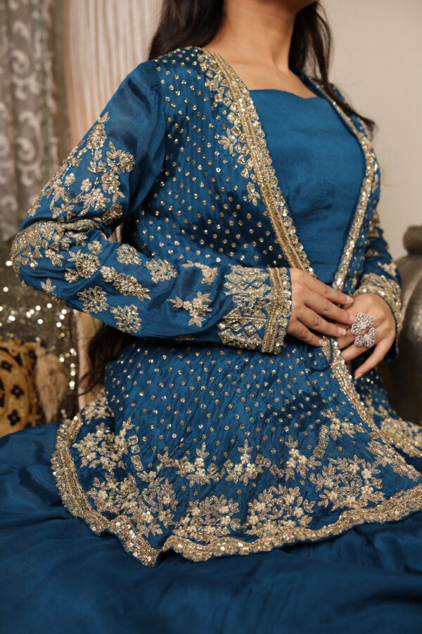 Regal Blue Embroidered Chinon Suit - Image 4