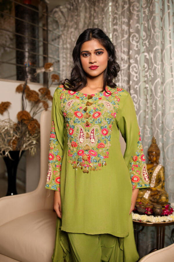 Vibrant Green Embroidered Kurti & Plazo Set